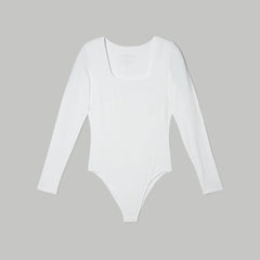 The Long-Sleeve Supima® Square-Neck Bodysuit | White | Bikini