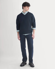 Relaxed V-Neck Sweater in Everyday Cotton | Deep Navy
