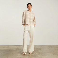 The Linen Billow Blouse | Iced Coffee Grid