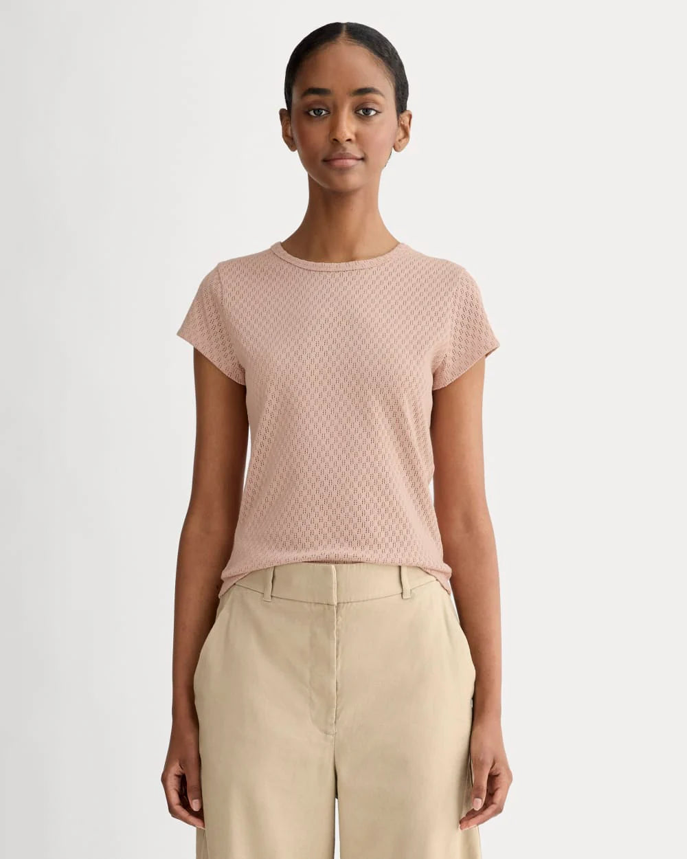 The Pointelle Short-Sleeve Tee | Rose Smoke